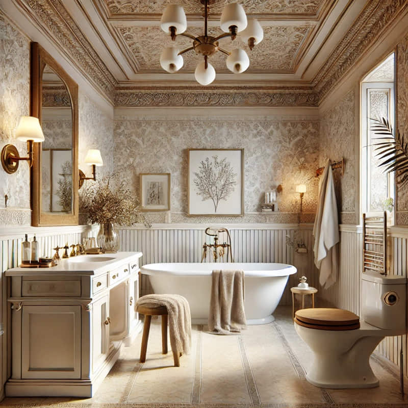 Baño de estilo grand millennial